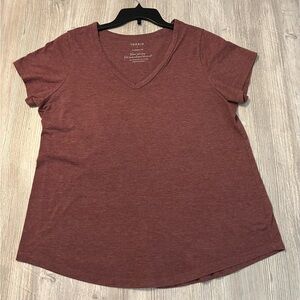 Torrid Women Shirt 1 Plus 1X Burgundy Classic Fit V-Neck Blouse Top Short Sleeve